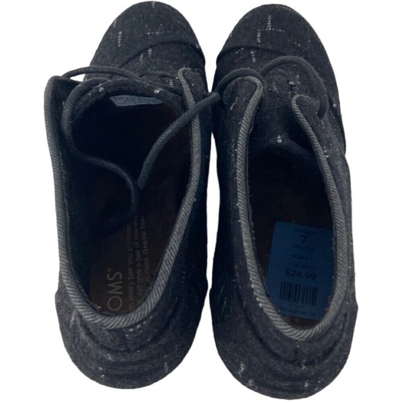 TOMS Wedge Booties Black Wool Lace Up Ankle Desert Boots Women's Size 7 NEW - Picture 6 of 9